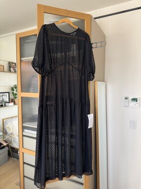 Never Fully Dressed Black Swiss Dot Midi Dress